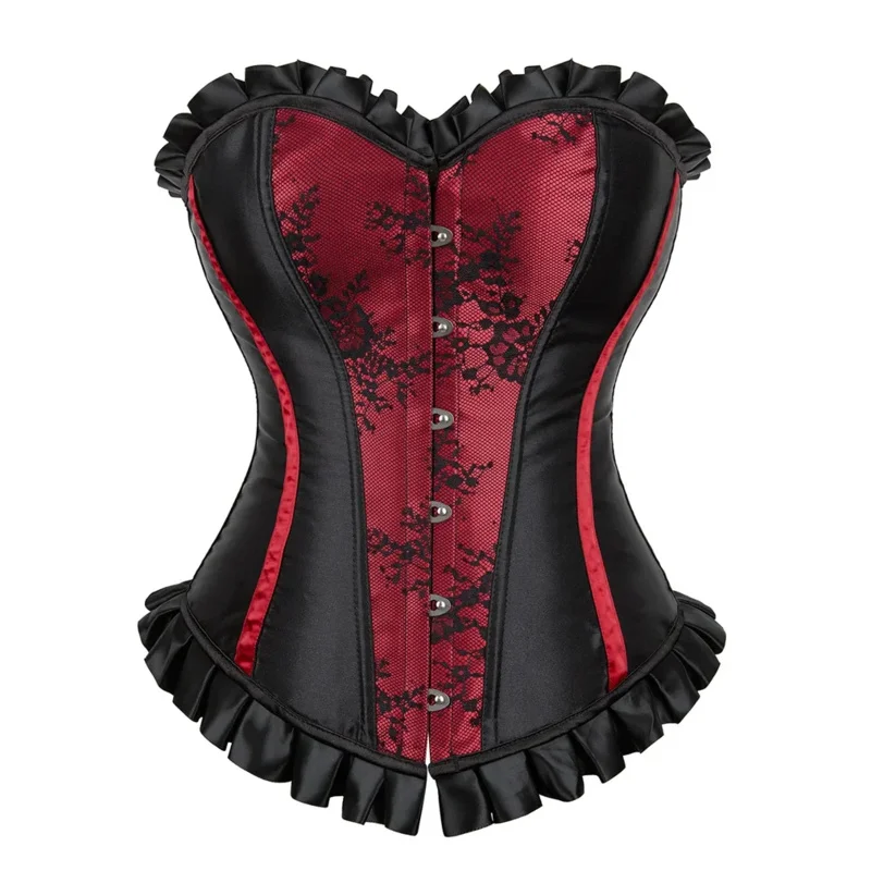 Vintage Lace Corset Sexy Plus Size Burlesque Corsets with Ruffles Victorian Flower Overbust Korsett Costume Steampunk Bustier