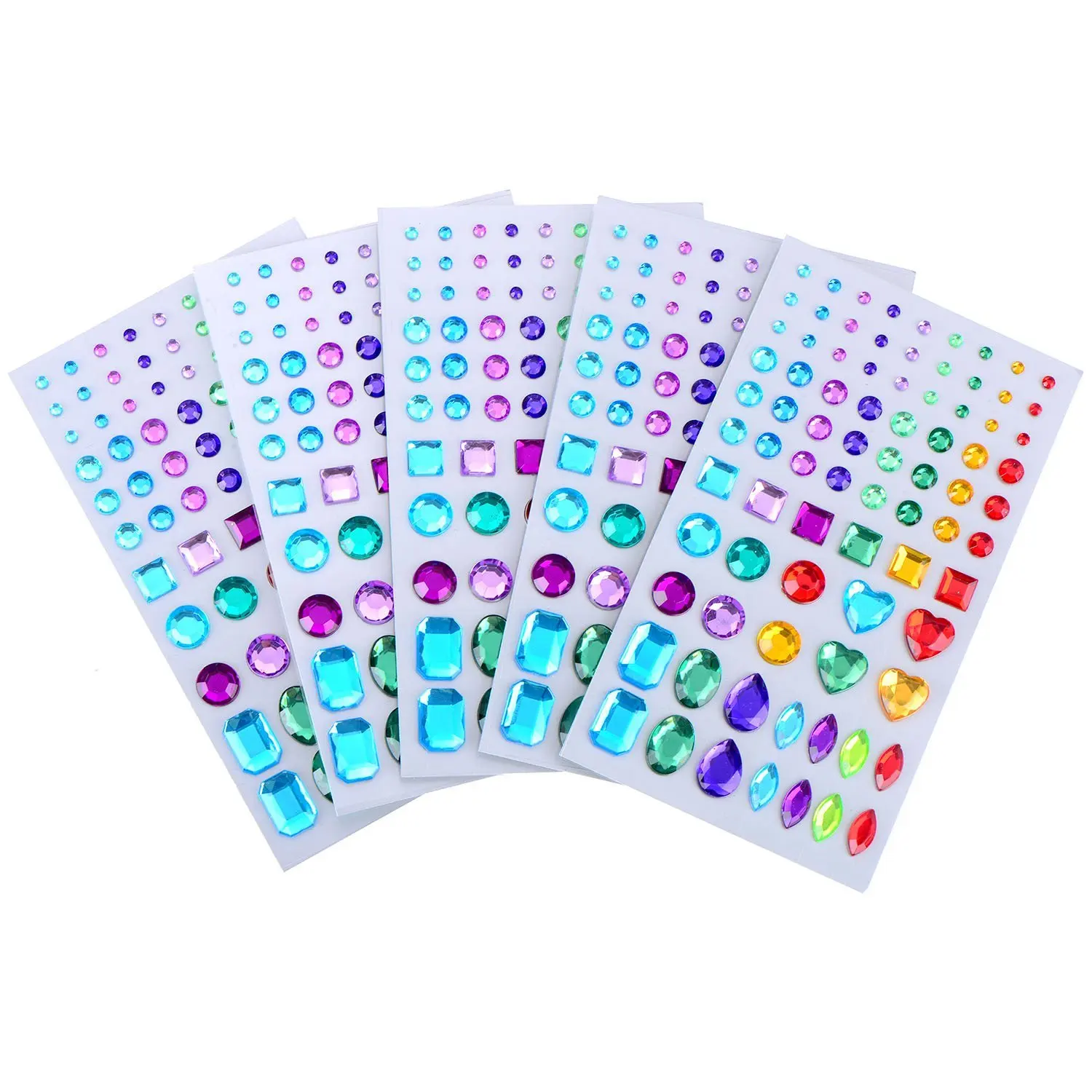 Self-adhesive Rhinestone Sticker Bling Craft Jewels Crystal Gem Stickers, Assorted Size, 5 Sheets (Multicolor 3)