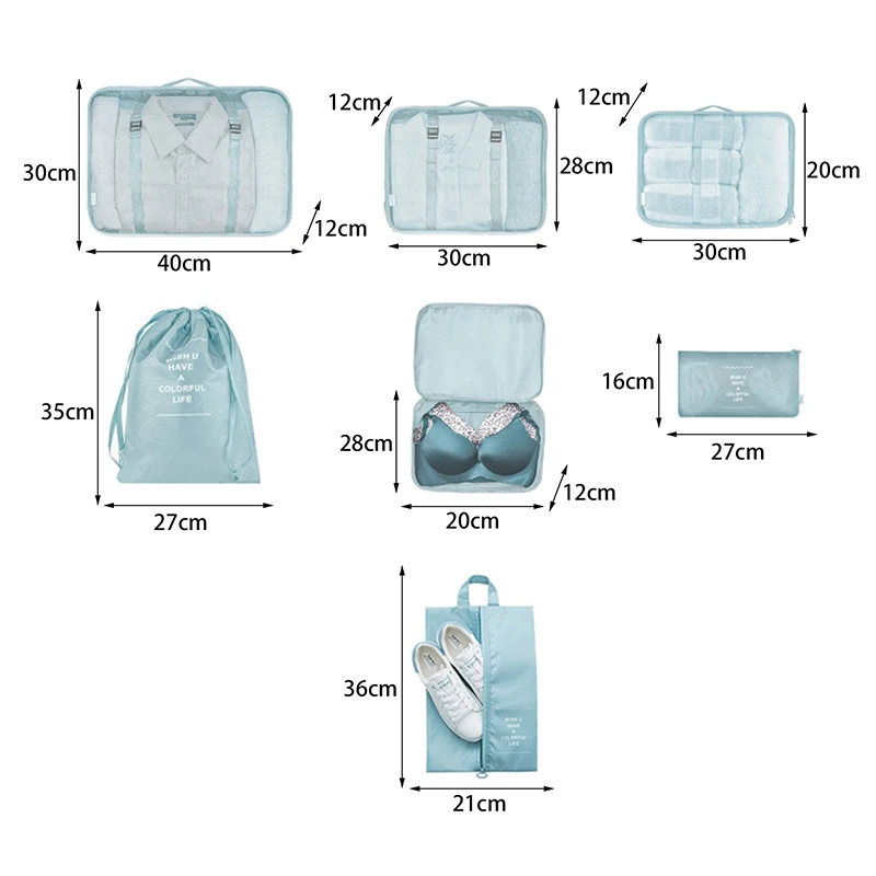 2025 nuevo 7 piezas de gran tamaño portátil equipaje de viaje maleta organizador bolsa de almacenamiento de tela ropa zapatos bolsa de maquillaje