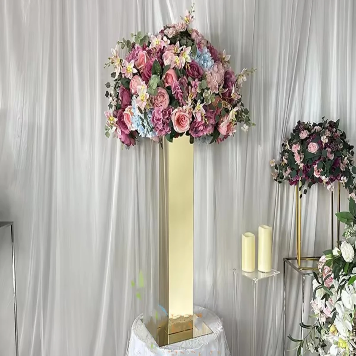 حامل ممشى زهري ، ديكور زفاف ، إطار ذهبي ، قاعدة اسطوانية ، حفلة استحمام للعرائس ، 10 ، عمود من من من من من من من من ؟ ، 10