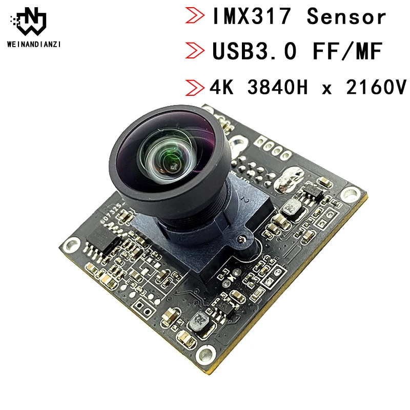 

4K 3840H x 2160V lMX317 8MP 30fps frame rate wide field of view USB3.0 camera module, CE FCC RoSH for machine vision