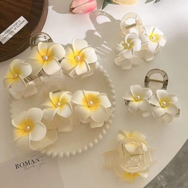 Yellow Mini Lily Hair Clip Korean Sweet Phalaenopsis Cherry Blossom Hairclaw Designer Pink High Elasticity Rubber Band Hair Rope