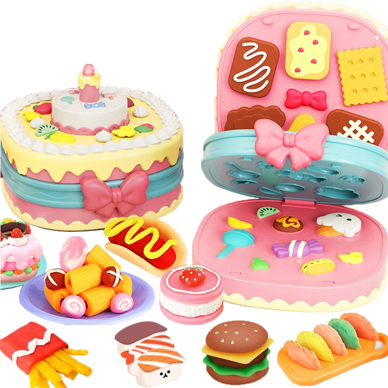 

Color Clay Pretend Children DIY Kitchen Toys Play Games Hamburger Noodle Machine Plasticine Tool Creative Mold Toy For Kids Gift