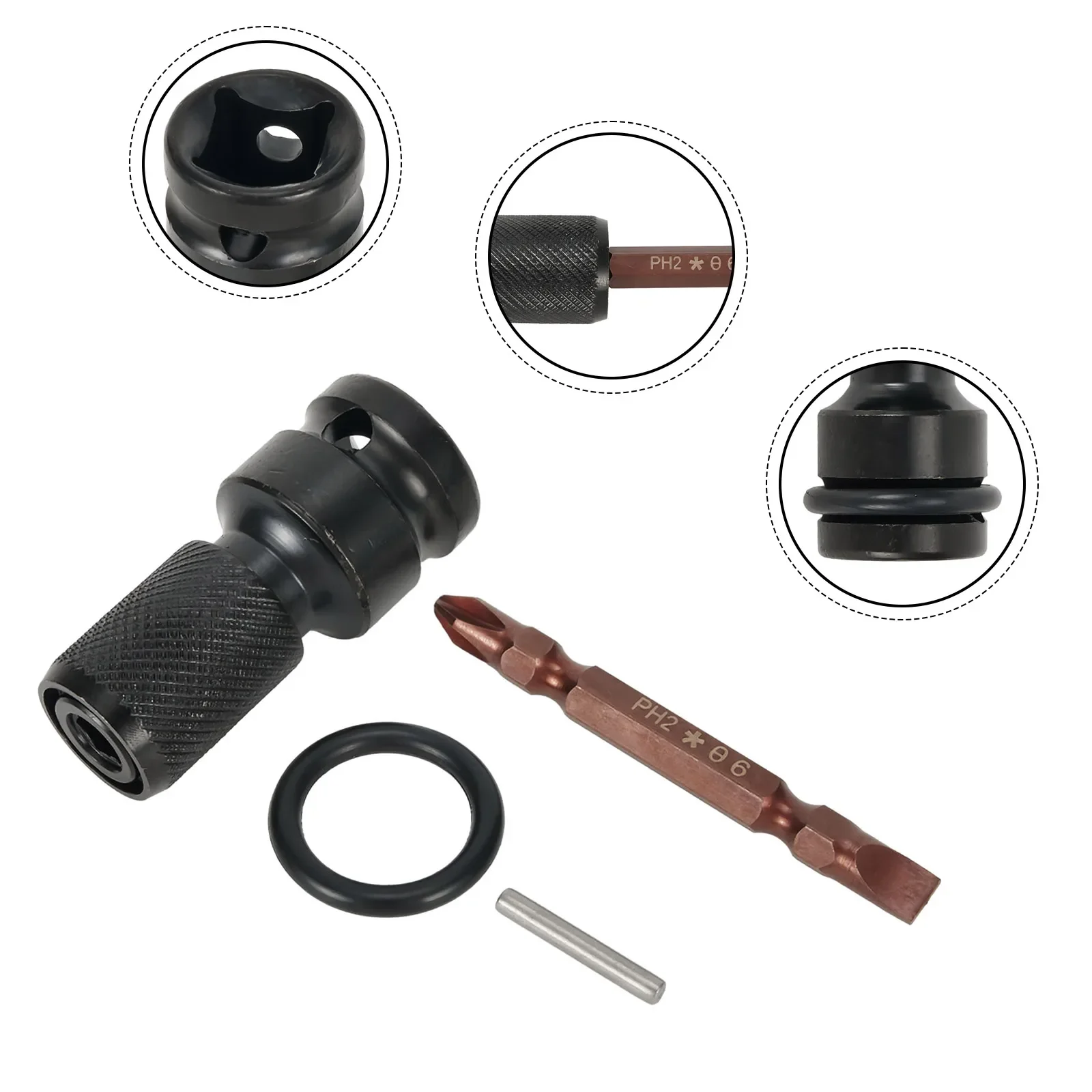 

Enhanced Performance Hex Ratchet Socket Adapter 12 Square Drive To 14 Hex Shank Converter With Screwdriver Bit