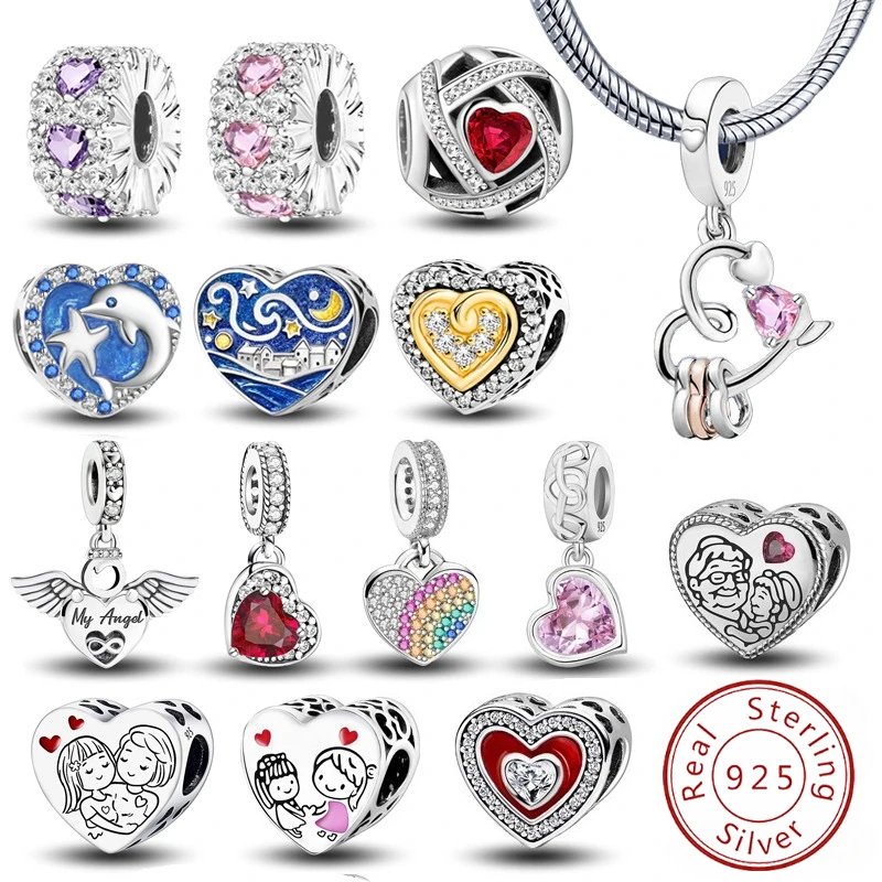 

925 Sterling Silver Romantic Love Heart Shaped Charms Beads Fit Diy Bracelet Making Gift Of High Quality Jewelry For Womens