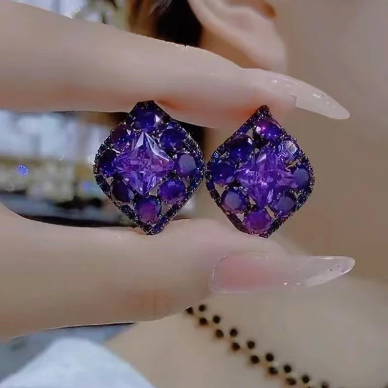 

New Fashion Trend Unique Shiny Rhombus Zircon Crystal Stud Earrings for Women Elegant Exaggerated Personality Girl Party Jewelry