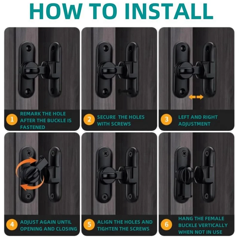 

-HADS 90/180 Degree Angle Flip And Slide Barn Door Lock. Heavy Duty Zinc Alloy Anti-Theft Bolt. (Black)
