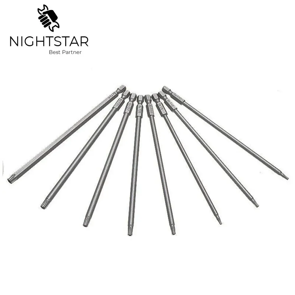 8Pcs Torx Schroevendraaier Bit Set Hex Beveiliging Magnetische Hoofd 150Mm Extra Lange T8 T10 T15 T20 T25 T27 t30 T40 Elektrische