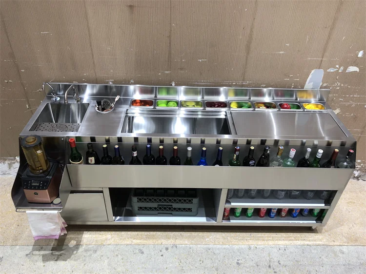 Customized Room Temperature Night Club Bar Counter 2M Mobile Bar Station With Blender Holder