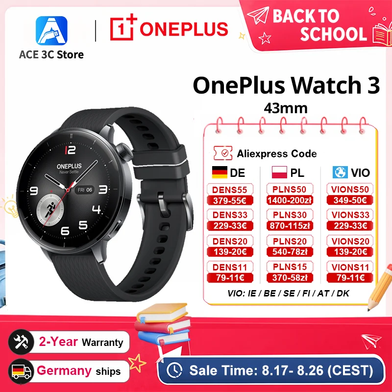 Globale Version OnePlus Watch 3 43 mm Smartwatch 1,32 Zoll AMOLED-Display Bis zu 60 Stunden Akkulaufzeit Tragen Sie OS von Google GPS NFC