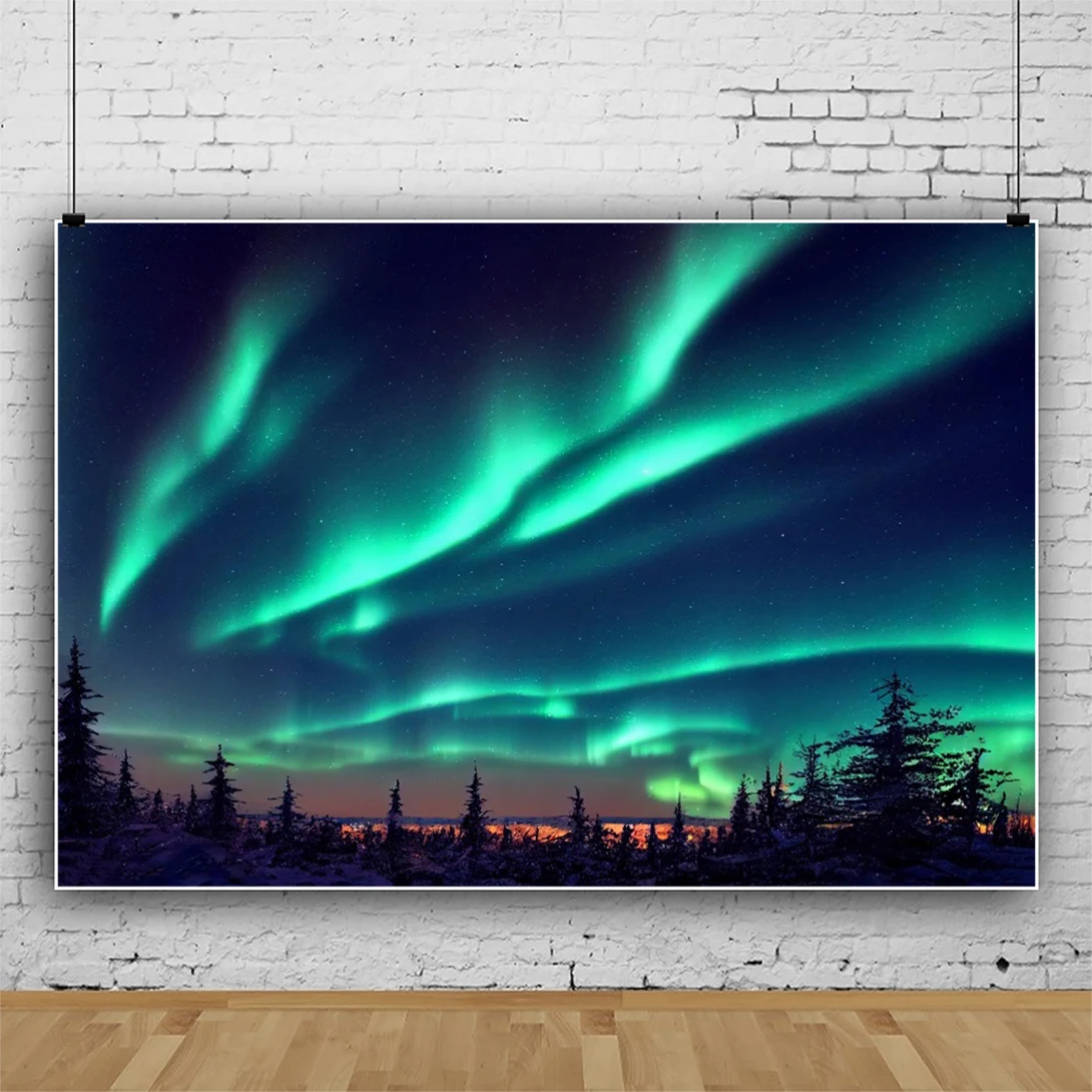 Aurora Starry Sky Background for Portrait Photo Shoot Winter Natural Scenery Backdrop Photography Birthday Decor Studio Props