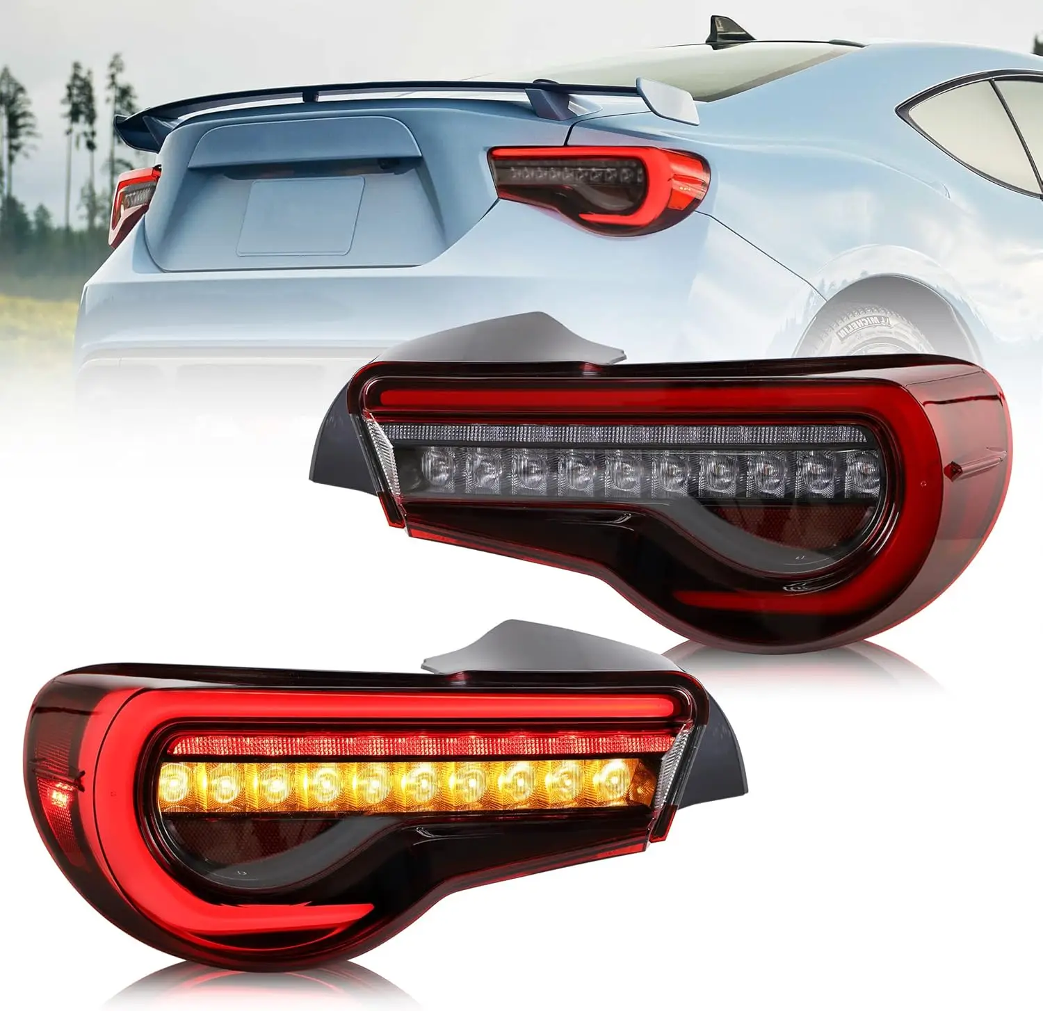 LED Tail lights Compatible with Scion Fr-s 2013-2016 Toyota86/ Subuaru Brz 2013-2020 with Amber Sequential, Full Led Rear Lamp