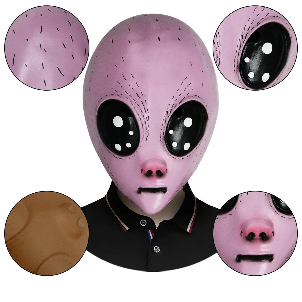 Realistische Alien-Gesichtsmasken Außerirdische Scherzmasken Lustige Halloween-Cosplay-Masken in Pink – Detail 4