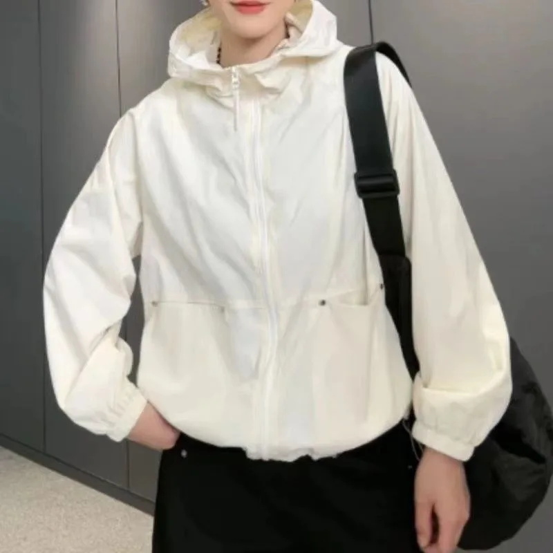 Coat Cardigan Interchange Jacket Woman Summer Thin Sunscreen Hooded Zipper Short Fashion Westernization Leisure Loose Fitting