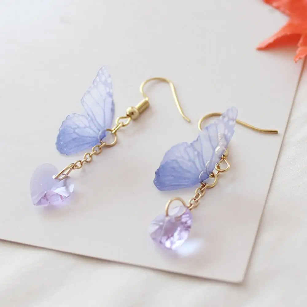 Purple Butterfly Dangle Earrings Party Elegant Butterfly Earrings Women Butterfly Heart Long Dangle Hook Earrings Jewelry Gift