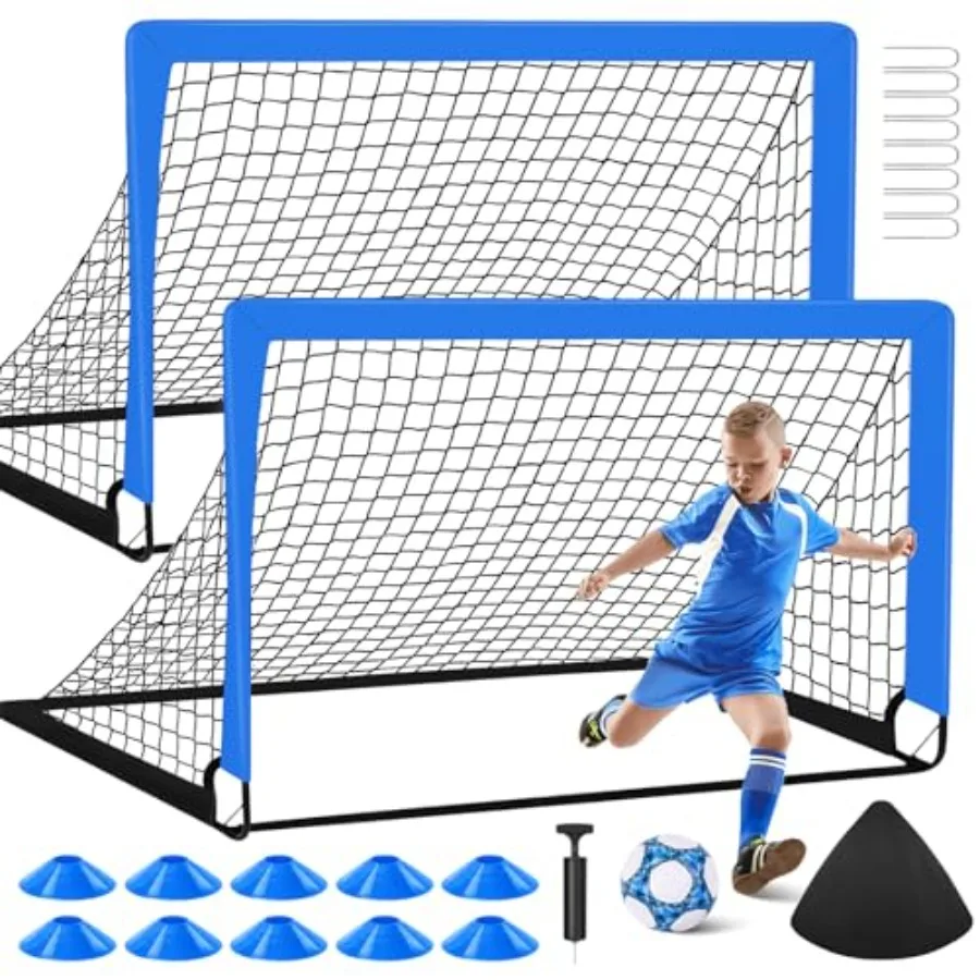 

2 Soccer Goal of 4X3 Feet for Backyard Portable Football Goal Training Equipment with Soccer Ball 10 Football Cones Carry Bag P