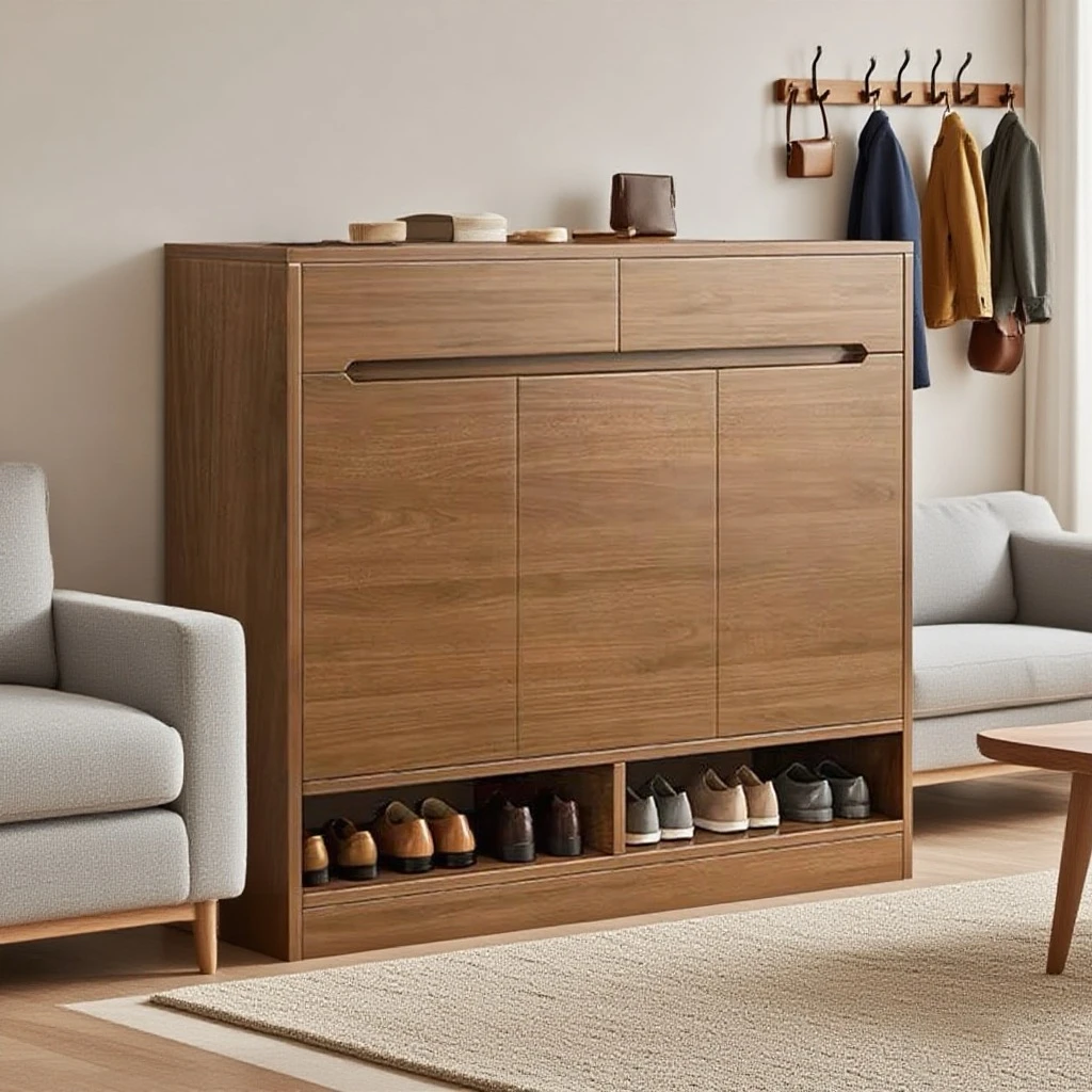 2025 New and Popular Solid Wood Color Shoe Cabinet for Home with Large Capacity Storage Tool for the Entrance Hall