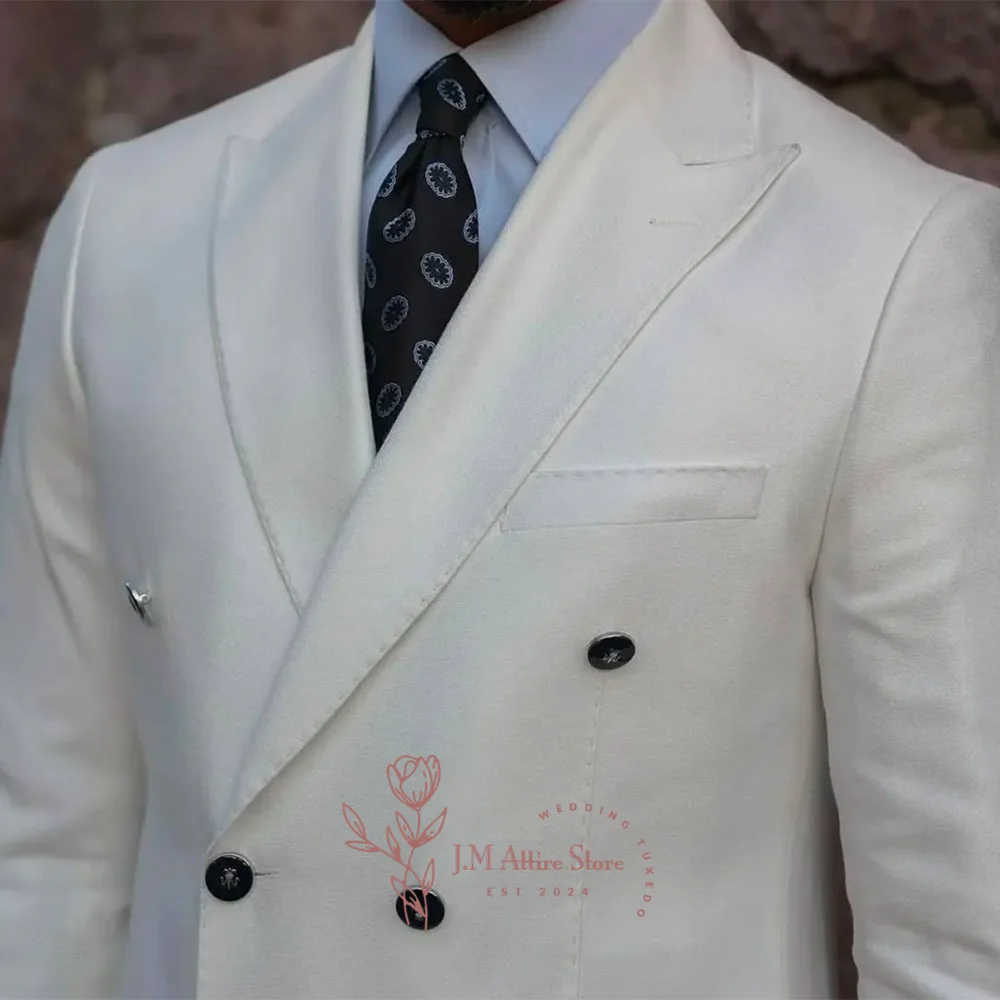 Prime Ivory Men's 2-piece Jacket Pants Double breasted Blazer for Wedding Groom Prom Party Valentine's Dating Custom Tuxedo