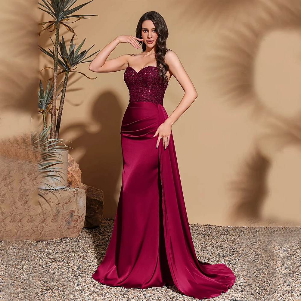 

Customized Classic Charmeuse Sequined Beading Pleat A-line Sweetheart Long Dresses Bespoke Occasion Dresses Exquisite Retro Sexy