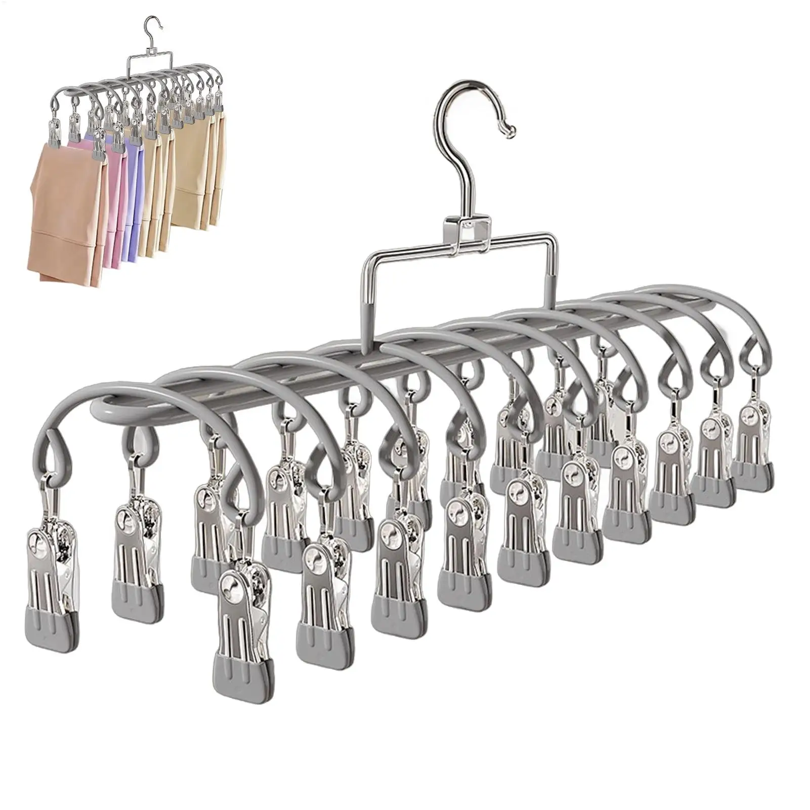 20 Clips Stainless Steel Sock Rack Clothes Clothing Rack Underwear Drying Rack Balcony Storage Racks Sock Laundry Airer Hanger