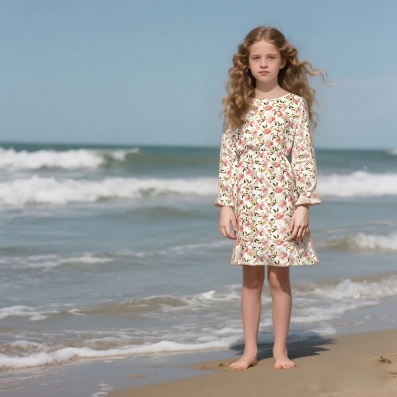 

2025 Girls Spring & Autumn fashion Sweet Watercolor Flower Long Sleeve Dress