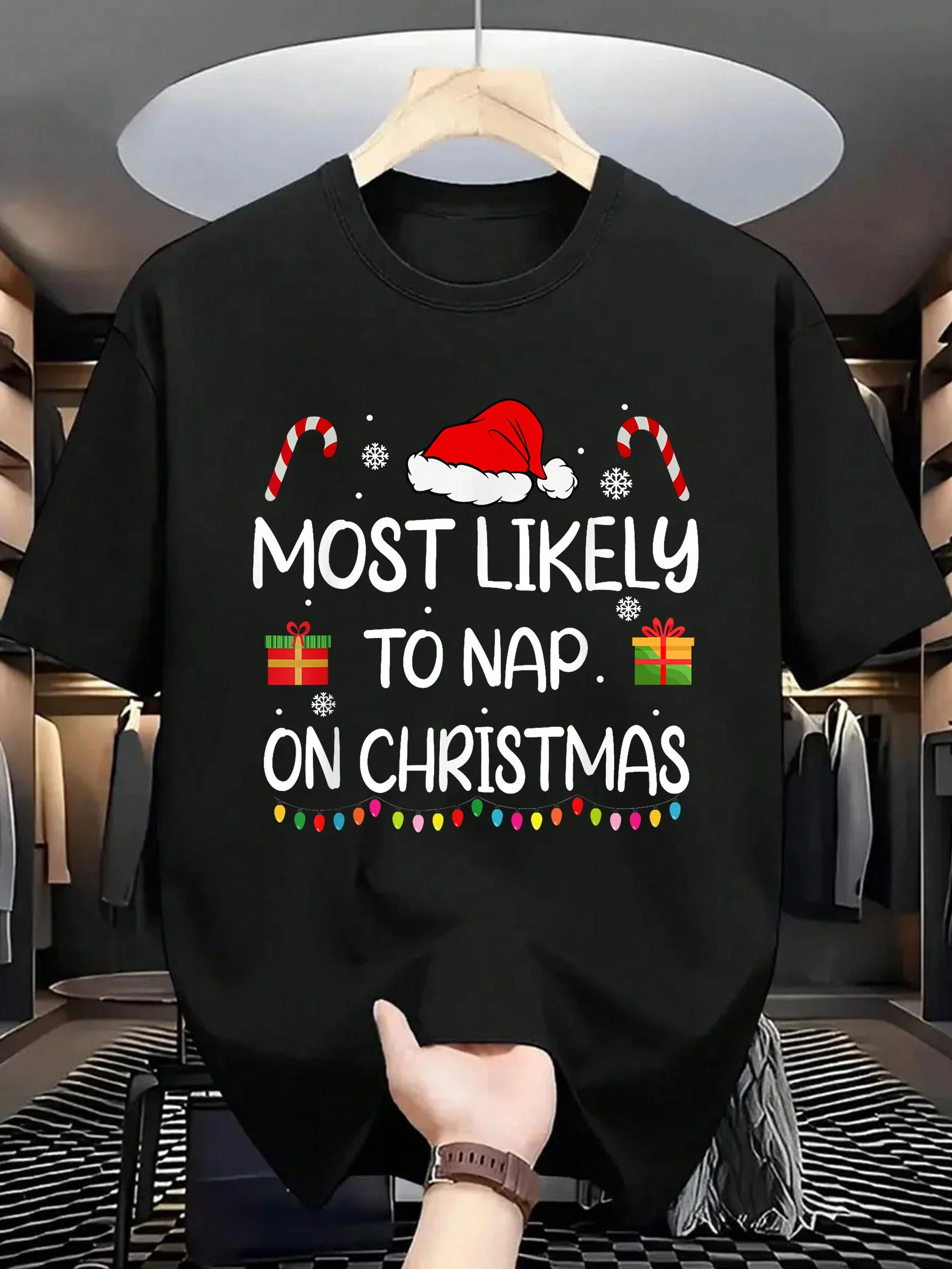 The family matching T-shirt that men and women are most likely to nap at Christmas - cotton breathable short