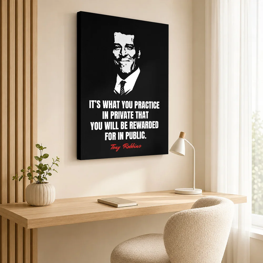 Tony Robbins Quote Framed Canvas Poster Customized Photo High Contrast Monochrome Wall Art For Reading Nook Housewarming Gift
