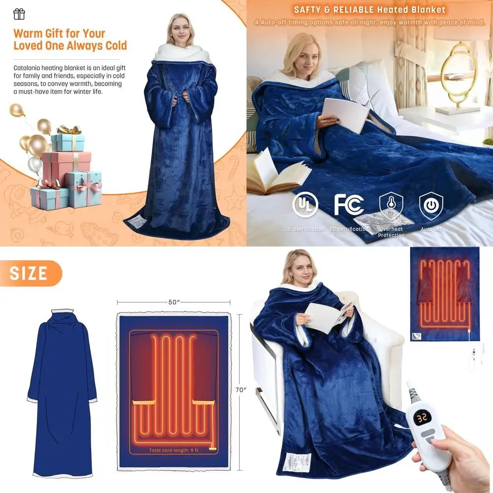 

Wearable Electric Heated Blanket with Sleeves for Men and Women, Ideal for Cold Weather