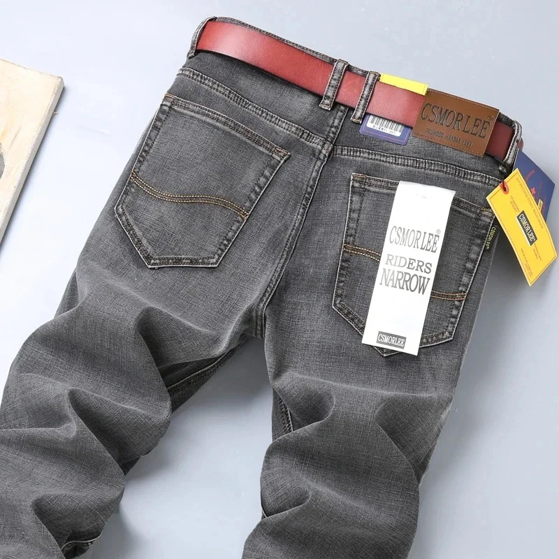 2024 Spring and Autumn Top Brand Men's Fashion Business Casual Stretch Slim Jeans Classic Trousers Denim Pants Male Black Blue