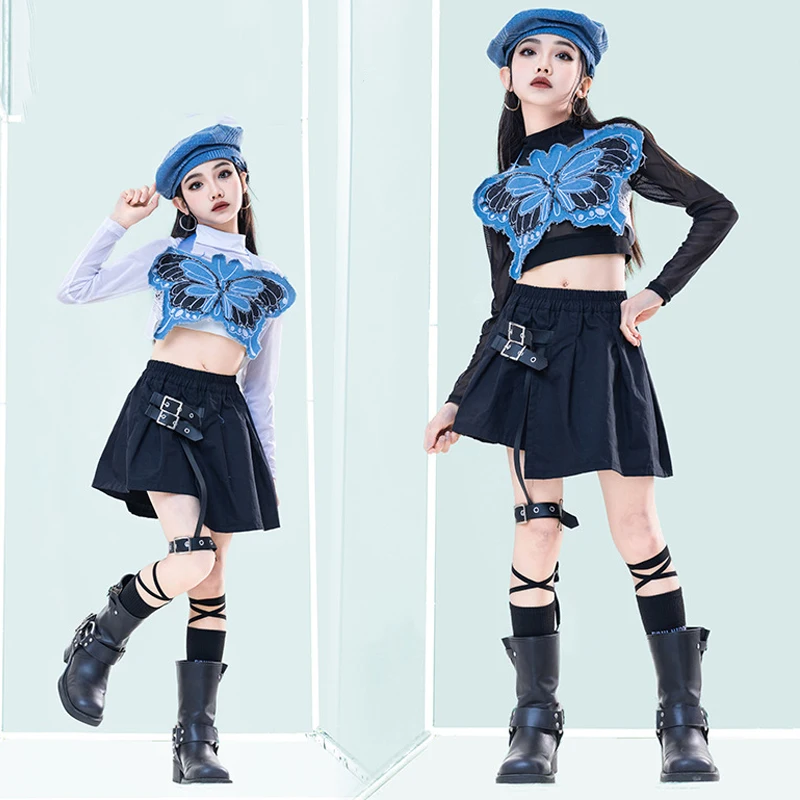 Girls Jazz Dance Costume Fashion Denim Vest JK Skirt Children's Day Performance Costume Hip Hop Clothing Stage Clothes BL12446