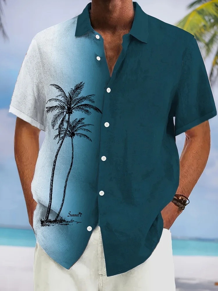 

3D Palm Tree Printed Short-sleeved Shirts Summer Daily Fashion Men's Casual Shirts Hawaiian Beach Vacation Men's Shirts