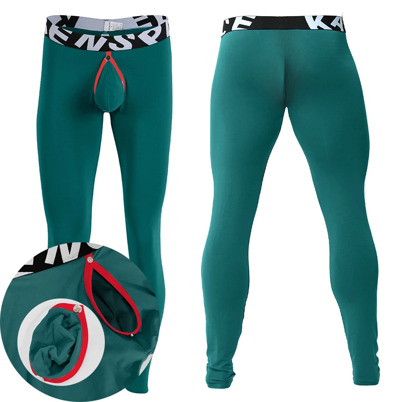 

Men Thermal Underwear Bottoms Autumn Winter Warm Long Johns Pants Sexy Open Crotch Soft Legging Tights