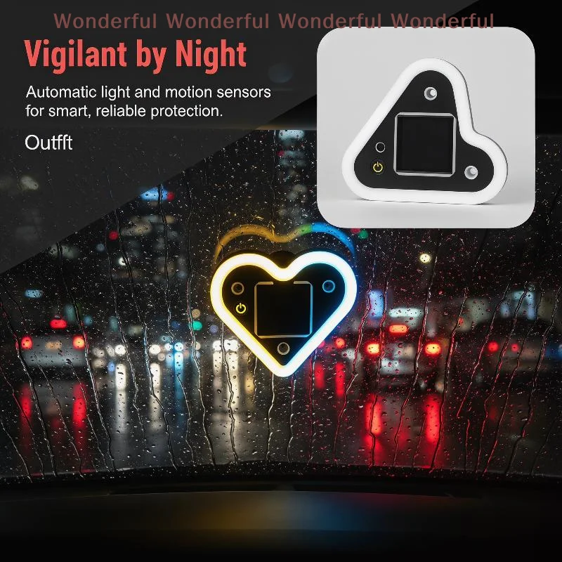 Love Heart Solar LED Atmosphere Light For Car Triangle Window Outdoors Warning Light Decoration Neon Lamp