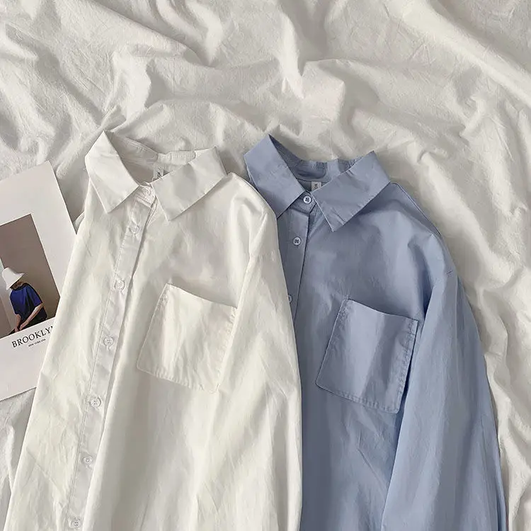 

Свободный крой, чистый цвет, INS irt, корейский воротник средней длины, модный женский летний новый поступление, повседневный стиль