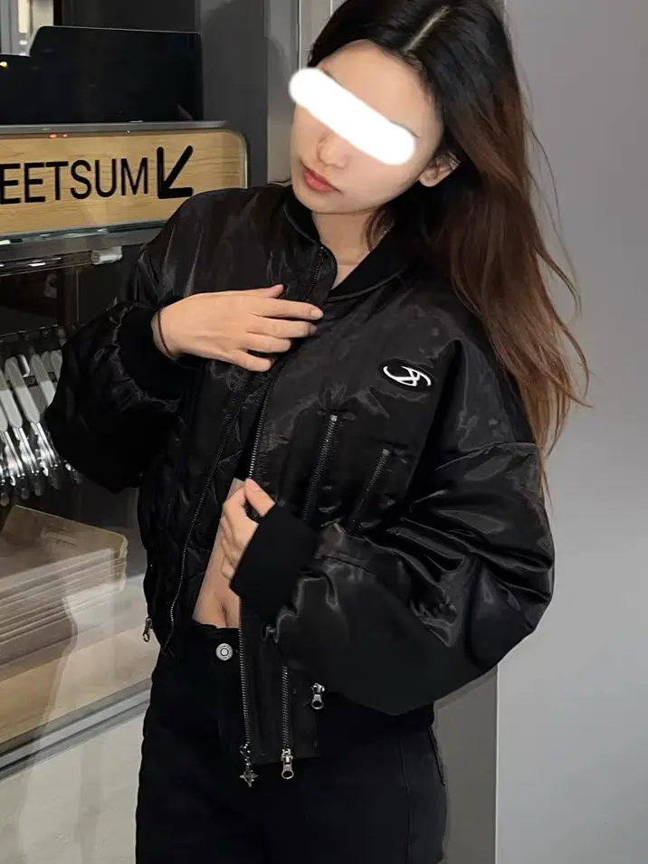 Multi-zipper Leisure Cotton-padded Jacket American Retro Baseball Uniform Coat Female 2024 Spring Korean Chic Casual Women Tops