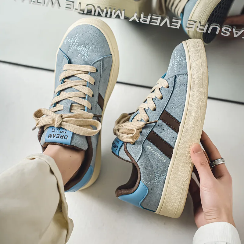 2024 New Platform Shoes Men Casual Sneakers Blue Lace-Up Man Skateboard Shoes Comfortable Wear-Resistant Men's Vulcanized Shoes