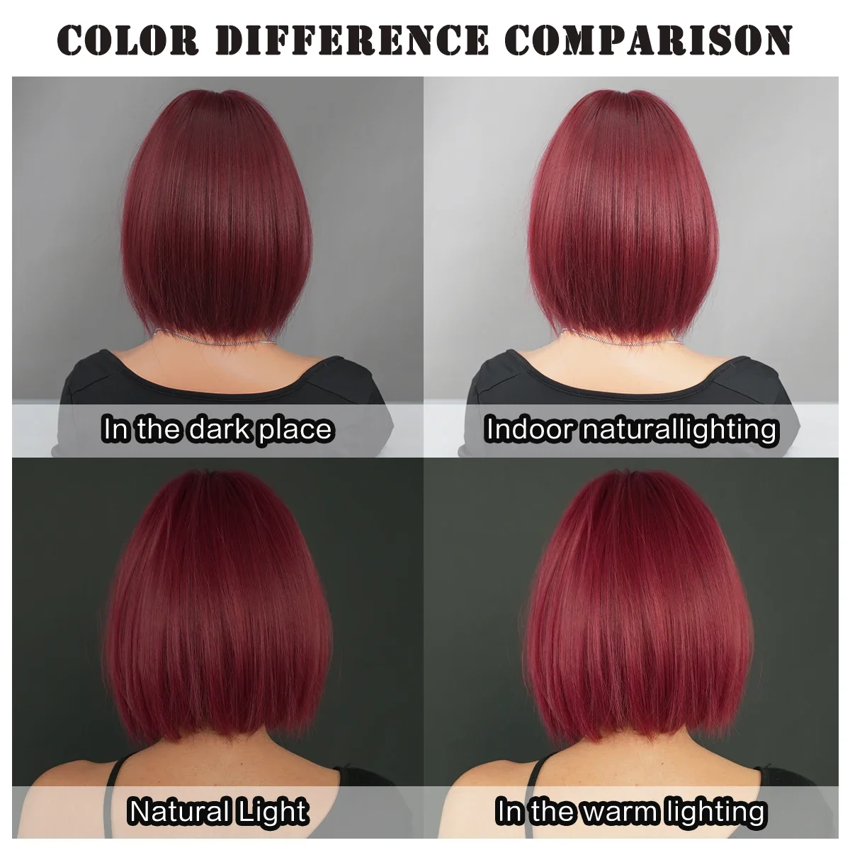 High Density Short Straight Wine Red Bob Women Heat Resistant Synthetic Layered Hair Neat Bangs Wigs