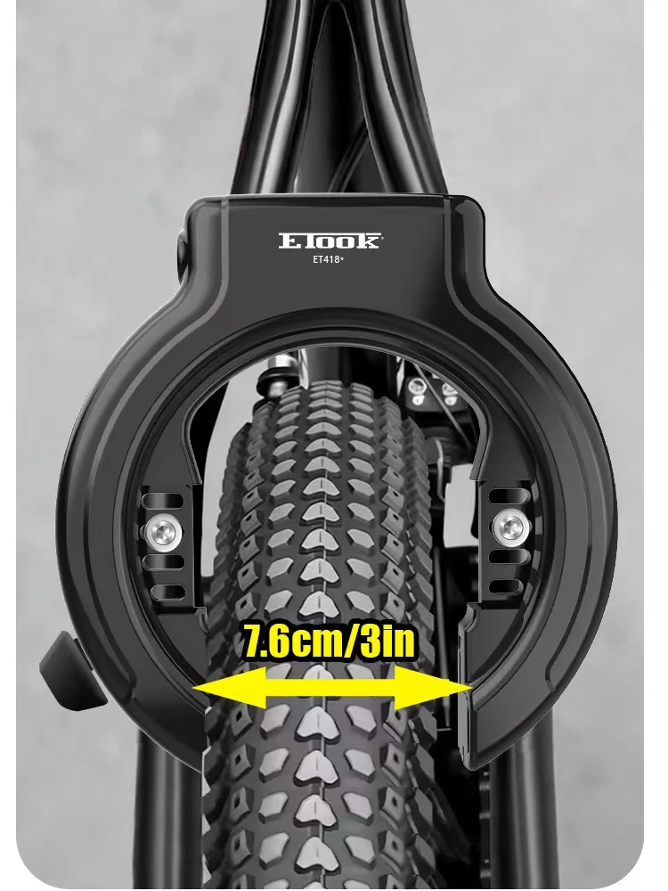 ETOOK Fahrrad-Hufeisenschloss, Bohrfestes Fahrradrahmen-Radklemmenschloss aus Gehärtetem Stahl, Diebstahlsicheres Fahrradschloss für 3-Zoll-Fatbikes – Detail 10