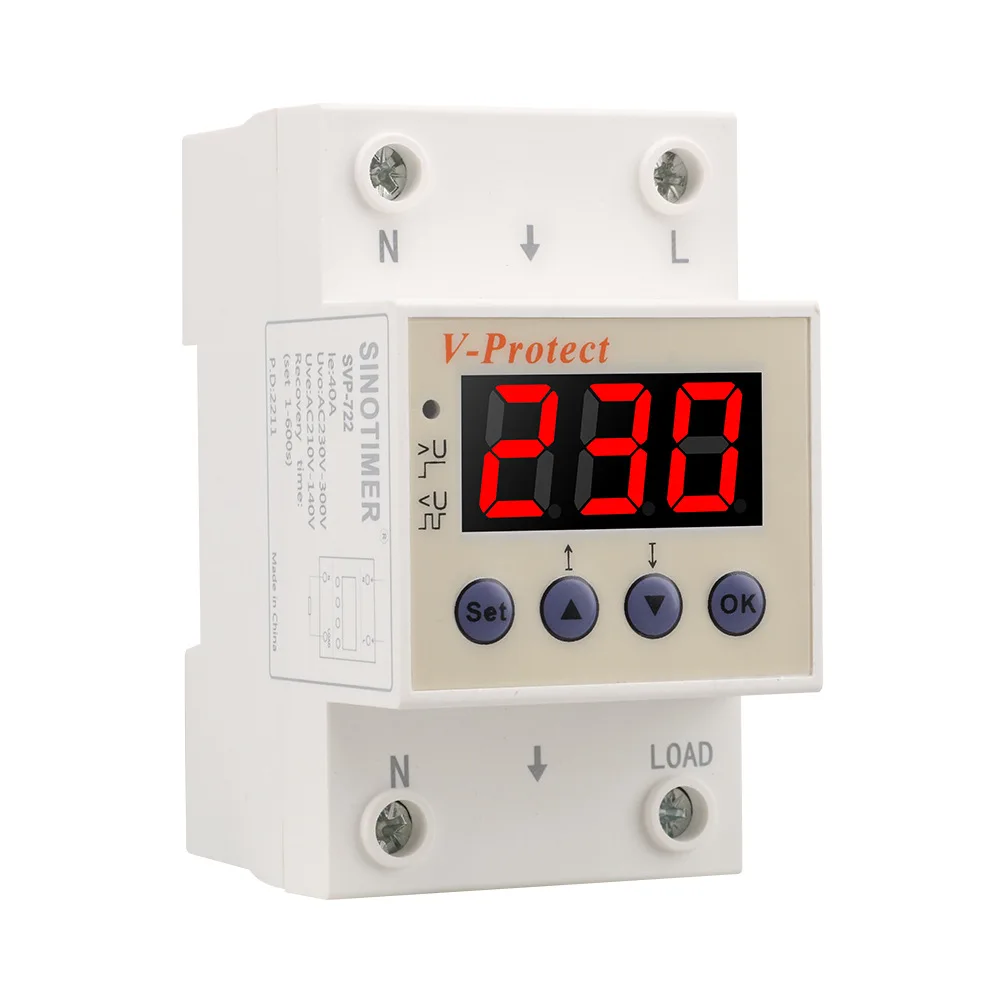 40A 63A 220V Din Rail Adjustable Over Under Voltage Protector Relay Overvoltage Protection Device Circuit Breakers Large Width
