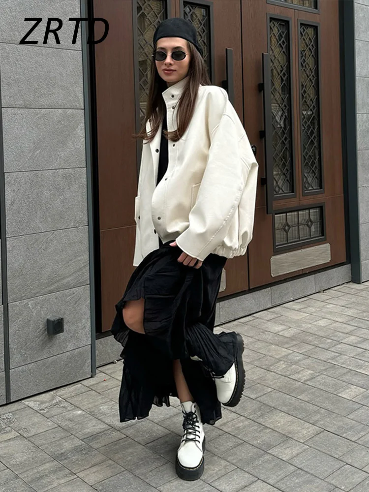 Chaqueta elegante de cuero blanco para mujer, abrigo informal de manga larga con cuello levantado y una hilera de botones para mujer, prendas de vestir de calle para otoño 2024