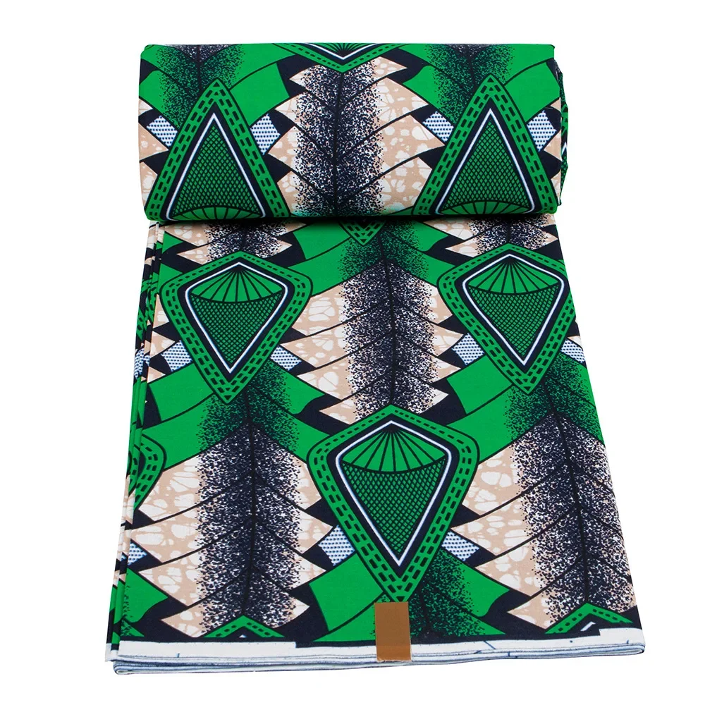 Ankara-tela de algodón con estampado geométrico para vestido, tela 100% de alta calidad, Color Verde Africano