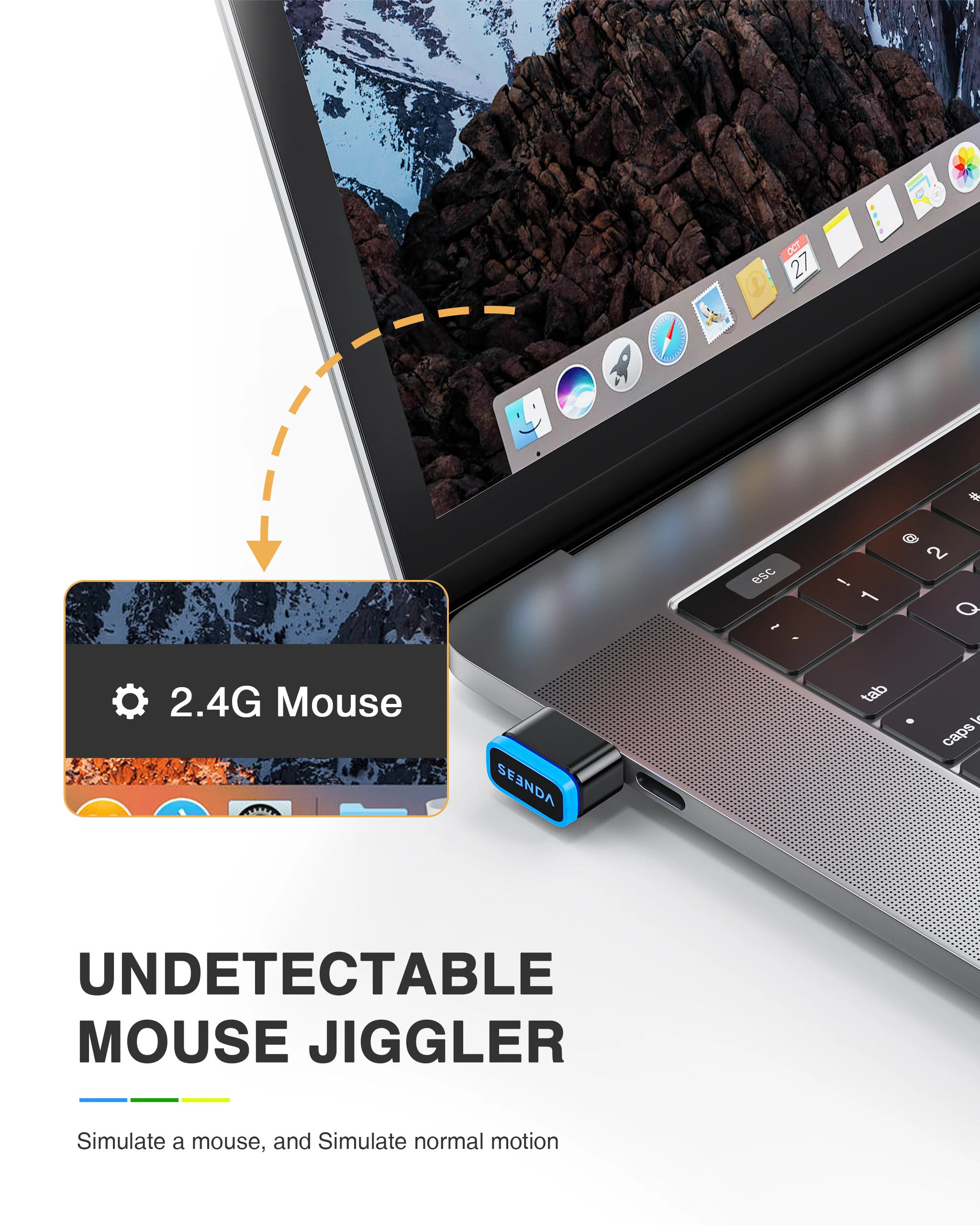 Seenda Mouse mover Jiggler Keeps PC/Laptop/Computer Awake Driver-Free USB and Type C 2 in 1 Tiny Mouse Shaker Simulate