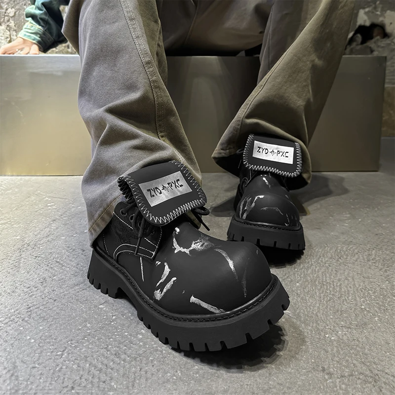 

New Men Business Derby Shoes Black Casual Lace-up Thick-soled Anti-slip Retro Versatile High-quality Work Shoes Social Shoes Men