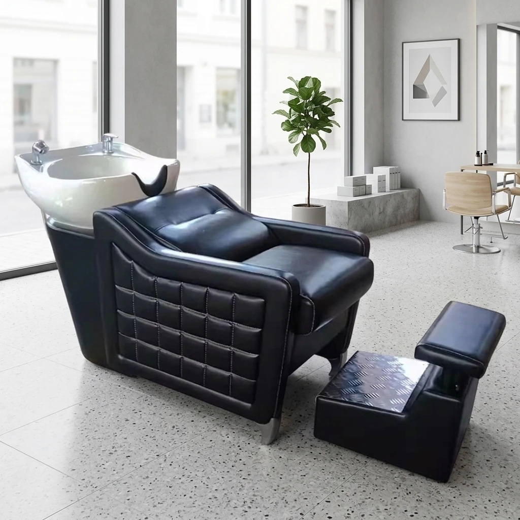 #￥forYicheng Professional Spa Shampoo Bed Electric Reclining Design Ceramic Basin Head Therapy Washing Station
