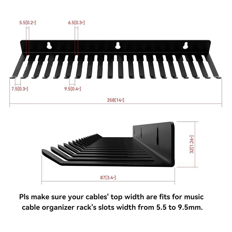 MOPHE-Wall Mountable Cable Organizer 2 Pieces, Music Cable Organizer With 19 Cable Slots, Cable Rack, Hanging Cable Hanger