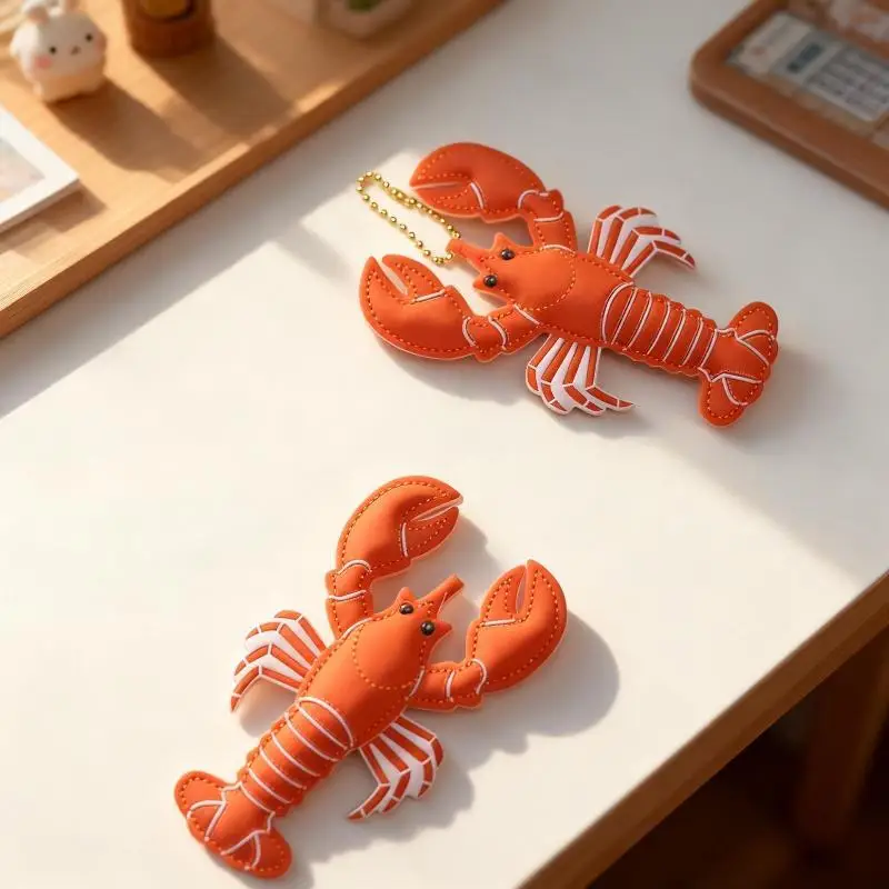 1Pc PU Leather Summer Beach Style Keychain Bag Charm Set Cute Lobster Car Bag Room Accessories Hanger