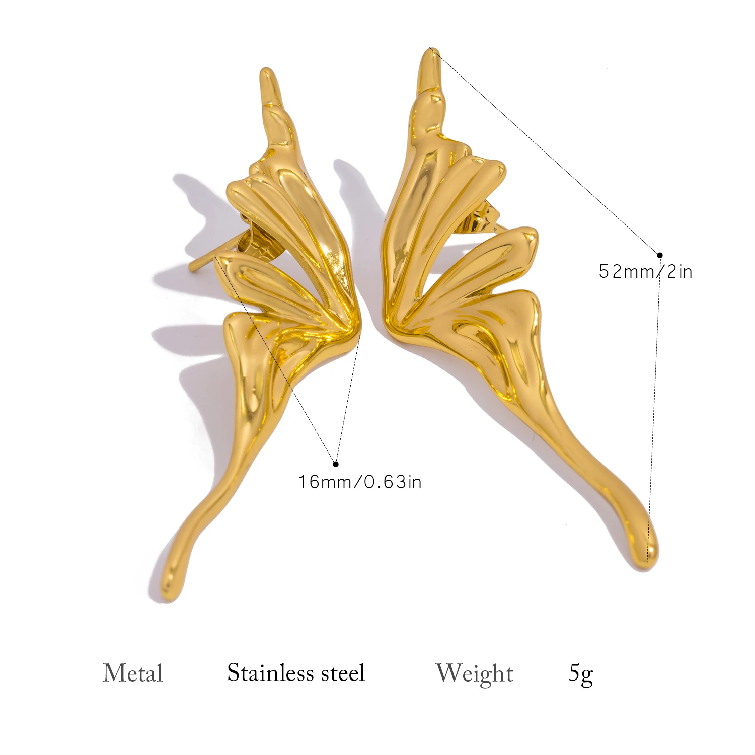 Fashion Stainless Steel Symmetric Butterfly Earrings Women Gold Color Pvd Plated Fashion Charms Jewelry Accessories