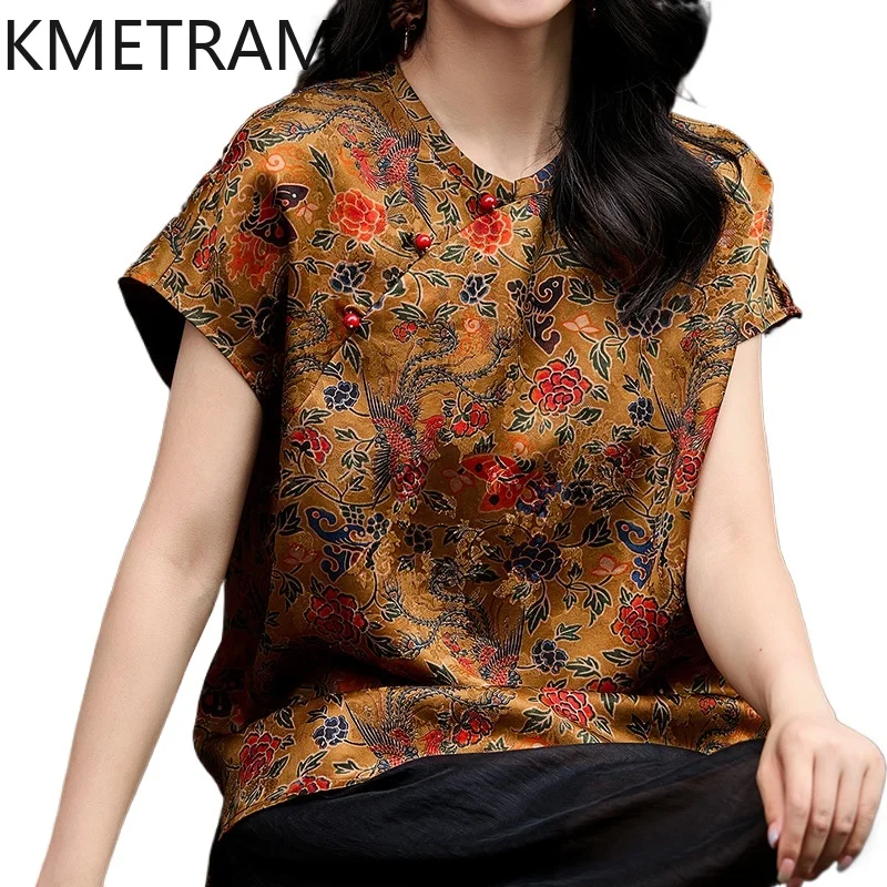 KMETRAM 91.8% Mulberry Silk Women's Tanks Real Xiangyun Sha Vest New Chinese Style Printed Summer Tops 2026 Woman Clothes одежда