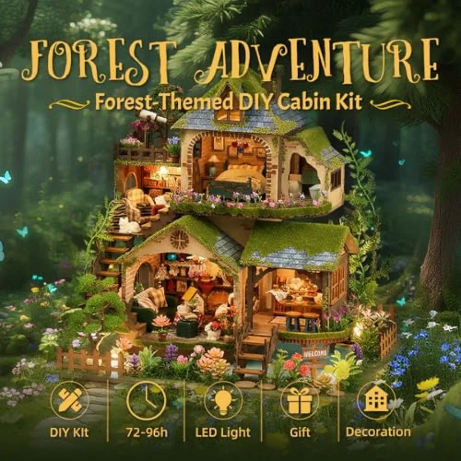DIY Miniature House Kit with LED Lights, Wooden Mini House Building Kit for Adults and Teens, Creative Crafts for Women, Friend