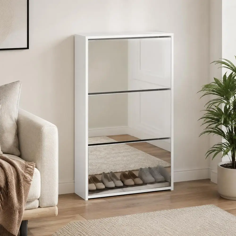 Scarpiera a 3 livelli 63 x 17 x 102,5 cm in legno ingegnerizzato, 3 cassetti ribaltabili, spazio contenitivo per 9-12 paia, per ingresso, corridoio, soggiorno, camera da letto, design moderno